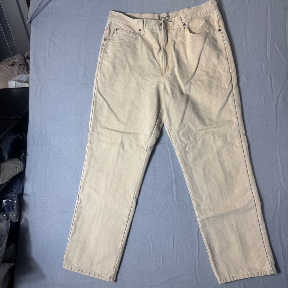 LL Bean‎ Classic Fit Flannel Lined Denim Pants Tan Khaki Mens 36x30 100220